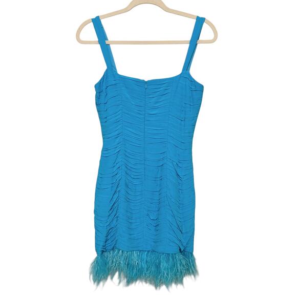 SAYLOR NY Melina Dress - Sleeveless Blue Fur Feather Trim Mini Dress XS NWT - Picture 8 of 8